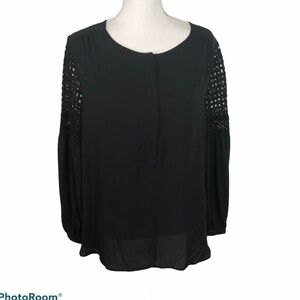 Loft Black Cutout Sleeve Tunic Top NWT Lace Medium Long Sleeve Blouse Shirt
